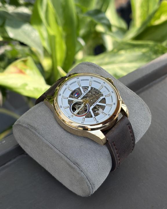Tommmy Hilfige_r Automatic Leather DarkBrown-Gold-White