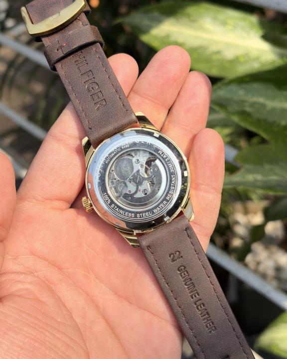 Tom.mmy Hilfige_r Automatic Leather DarkBrown-Gold-Black