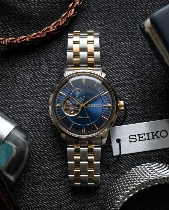 Se.iko Presage Cocktail Time Open Heart Automatic 2 ton gold blue