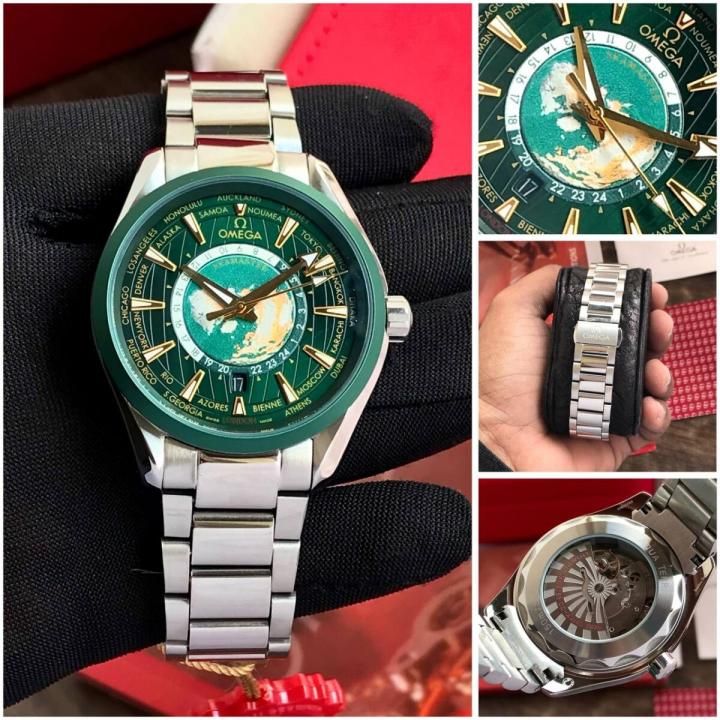 Omegg_a Seamaster Aqua Terra World Time with a green dial