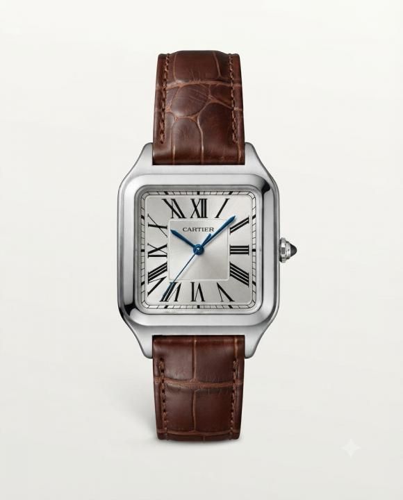 Cartiee_r Santos Dumont Square Brown Silver White Dial
