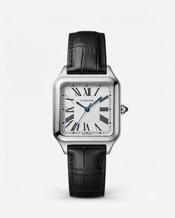 Cartiee_r Santos Dumont Square Black Silver White Dial