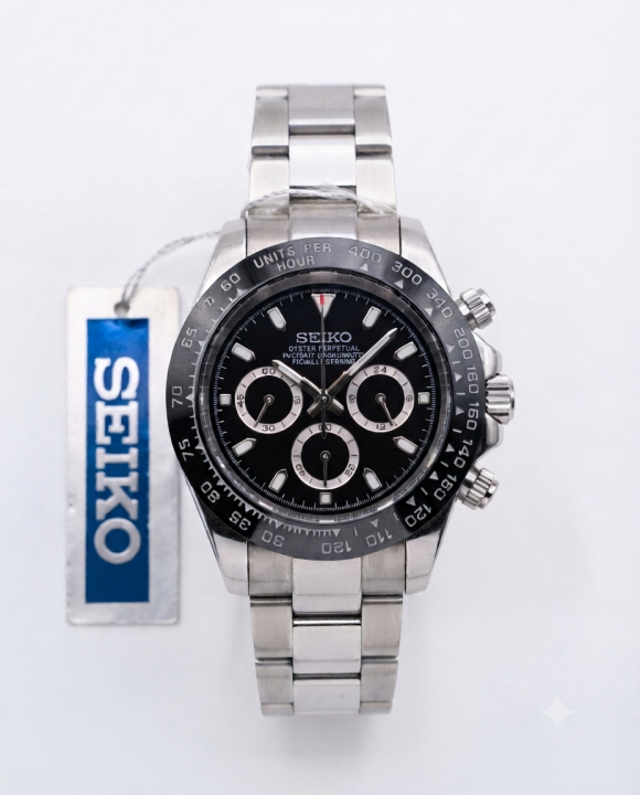 Sei.ko Daytona Chronograph Silver Black Dial