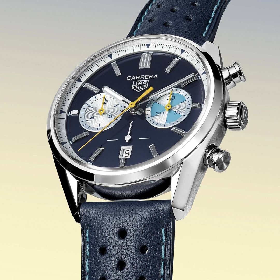 TAG Heuuer Carrera Chronograph blue brown and white