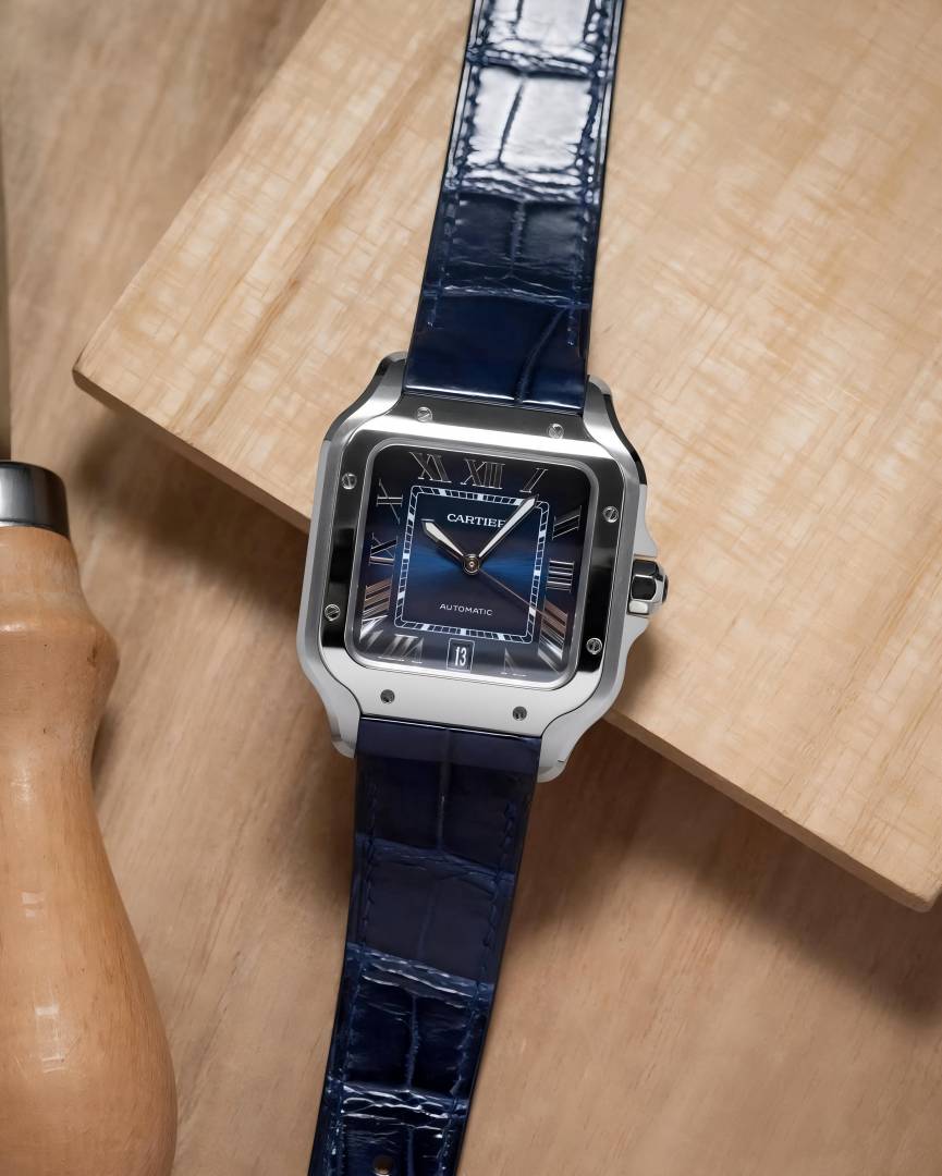 Cartiie_r Santos Automatic blue Roman ank