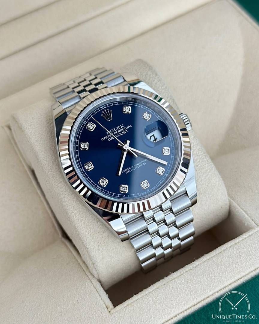Rolee_x Oyster Perpetual Date Just Diamond Silver-Blue-Diamond