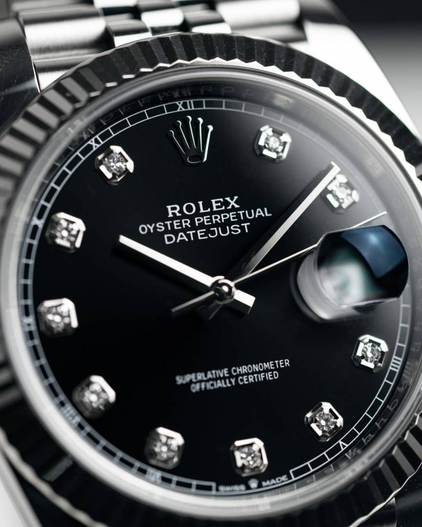 Rolee_x Oyster Perpetual Date Just Diamond Silver-Black-Diamond