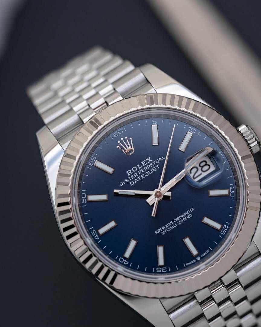 Rolee_x Oyster Perpetual Date Just Silver Blue