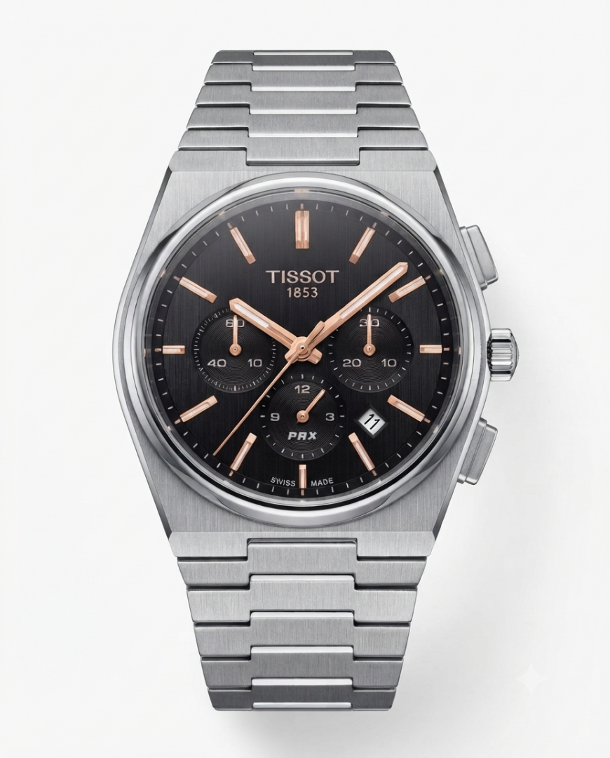 Tisot PRX Quartz Chronograph Silver Black Dial