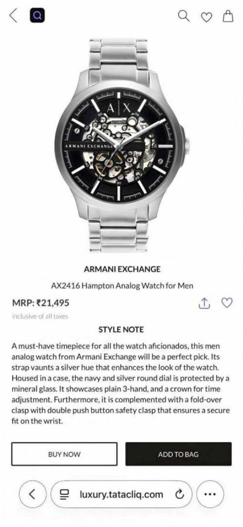 Armaann_i Exchange Ax2418 Hampton Automatic silver Black