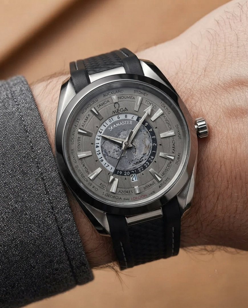 Omegg_a Seamaster Aqua Terra world map Grey Dial