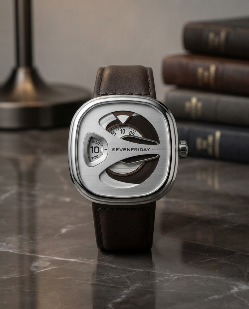 Seven Friday M-Series Square Dark Brown Silver White Dial