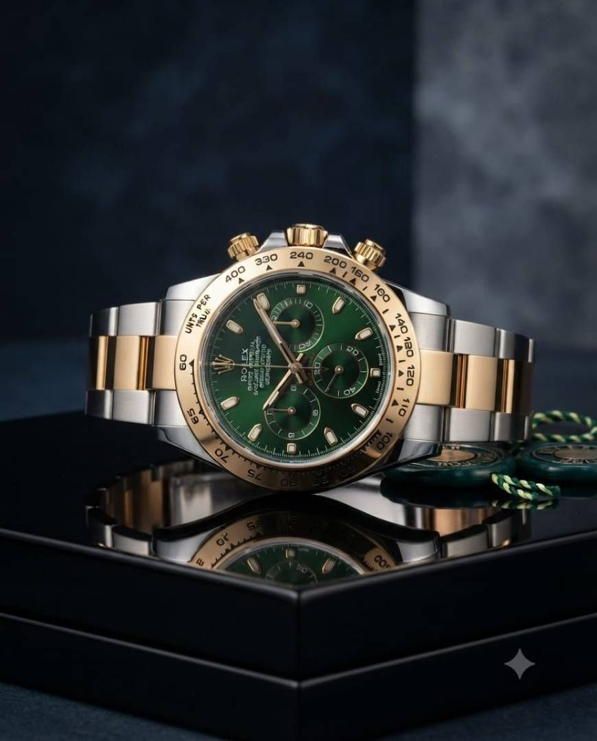 Rollex Daytona Oyster Perpetual Two Tone Gold Green Dial