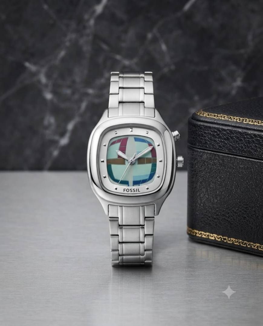 Fosil Digital Square white-Blue Dial