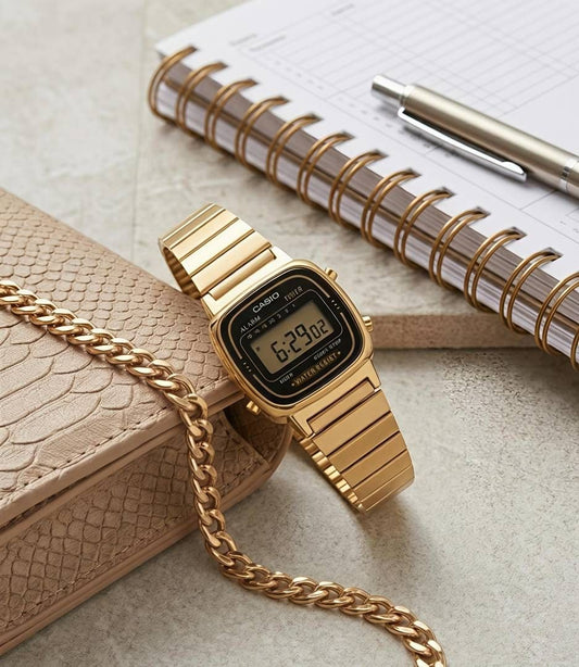 Ca.sio Womens Vintage LA670 GOLD BLACK
