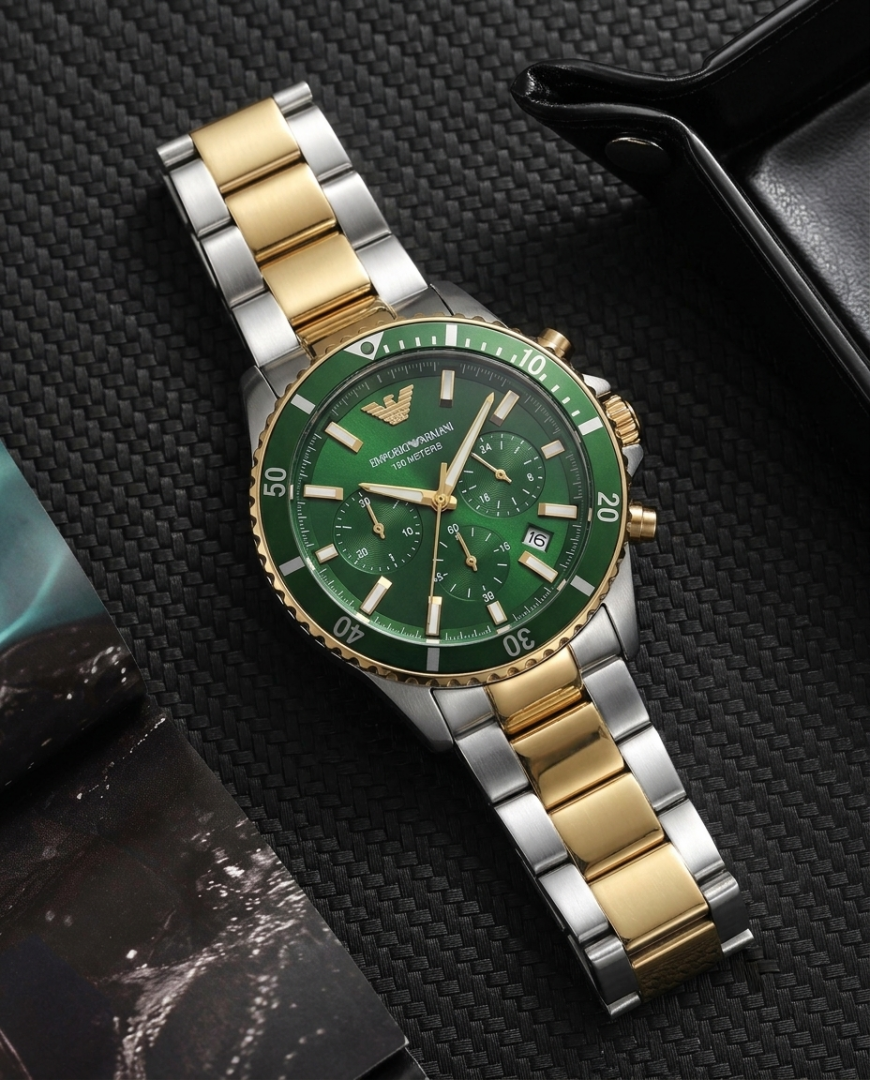 Emporio Arrwa%! 100Meter Chronograph 2Ton-Gold-Green