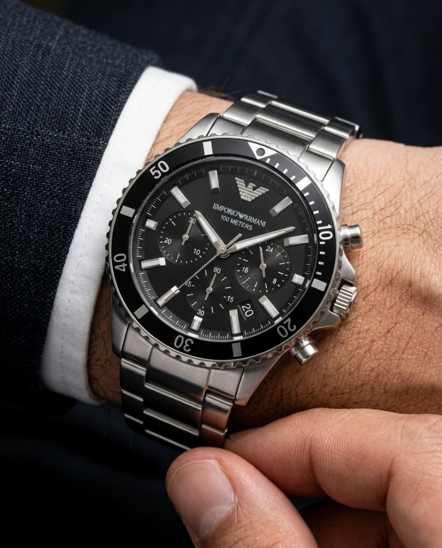Emporio Arrwa%! 100Meter Chronograph Silver-Black
