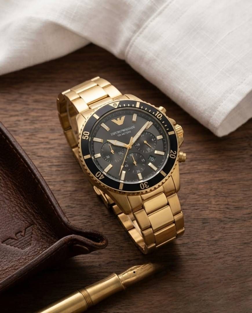 Em.porio Arrwa%! 100Meter Chronograph Gold-Black