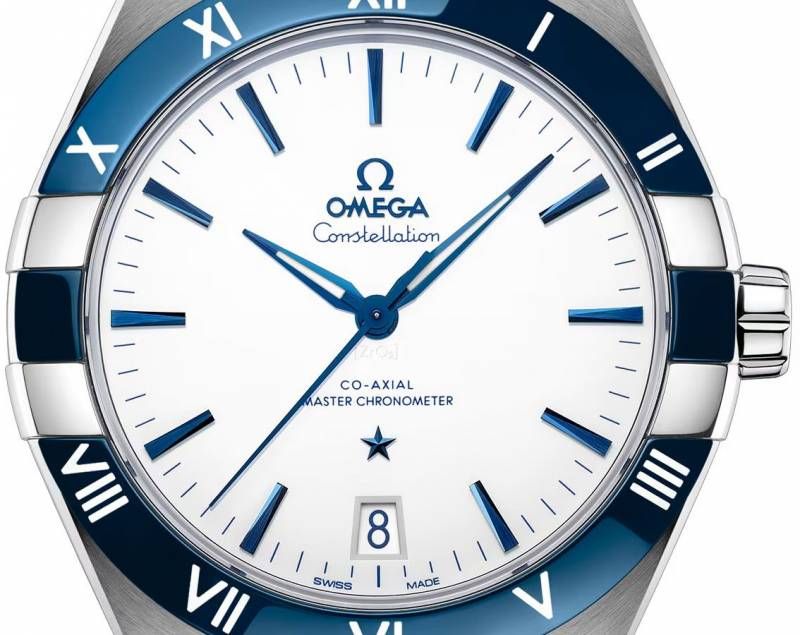 Omegha Constellation 41 mm Meteorite Watch silver white blue plan