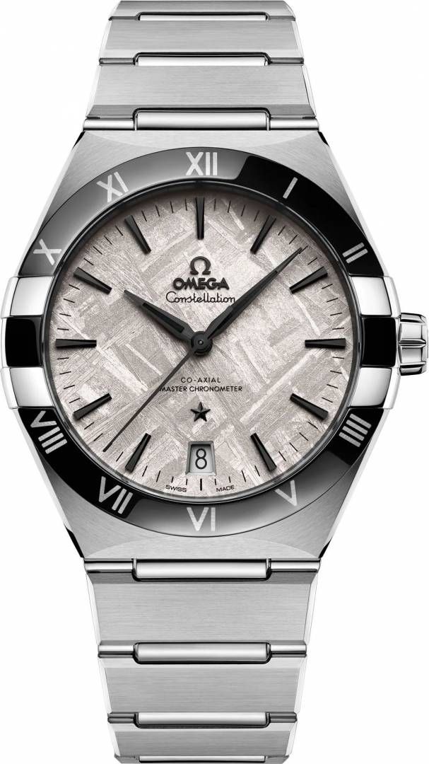Omegha Constellation 41 mm Meteorite Watch silver white design
