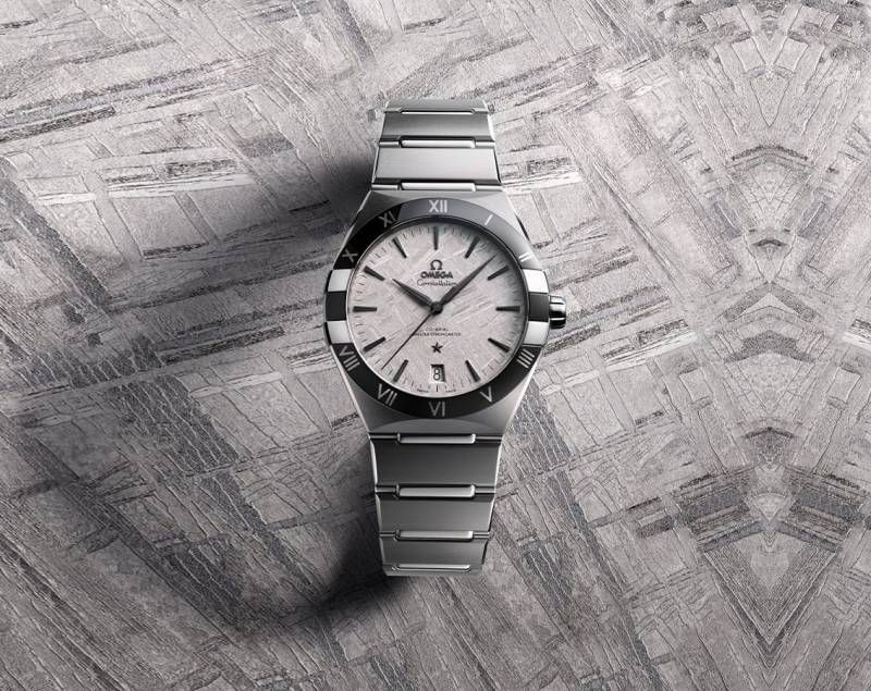 Omegha Constellation 41 mm Meteorite Watch silver white design