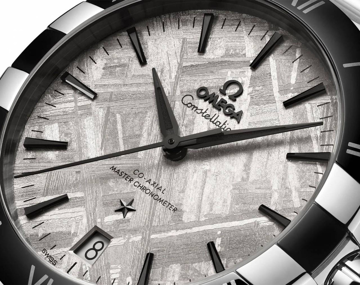 Omegha Constellation 41 mm Meteorite Watch silver white design