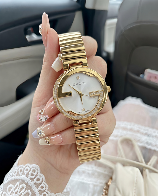 Guchi Interlocking G Gold-White