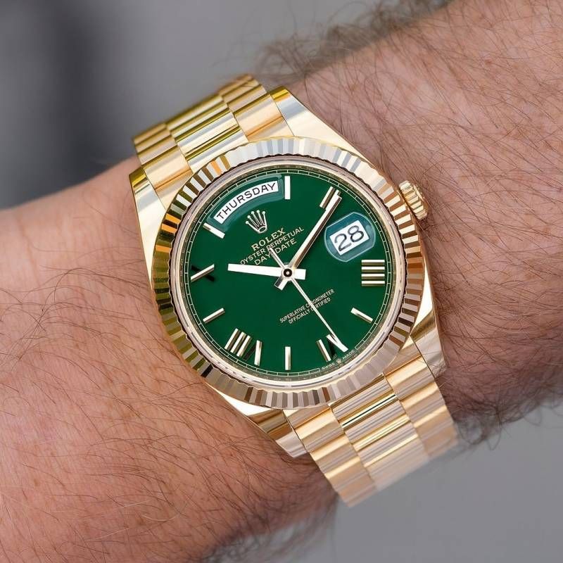 Rolee_x Oyster Perpetual Day Date 40 Battery Gold- Plain Green