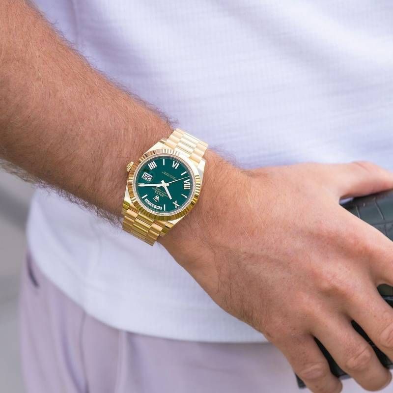 Rolee_x Oyster Perpetual Day Date 40 Battery Gold- Plain Green