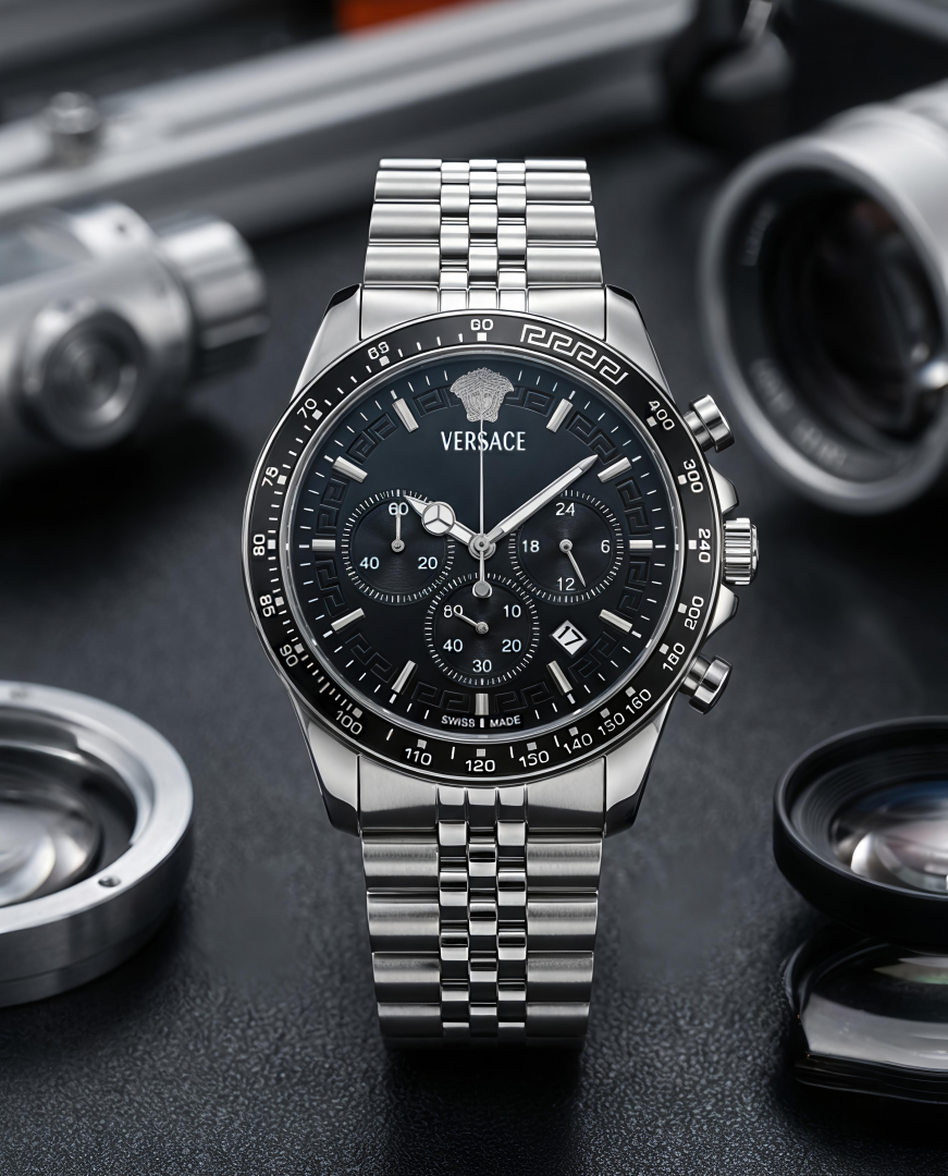 Vers.ace Greca Chronograph Silver-Black