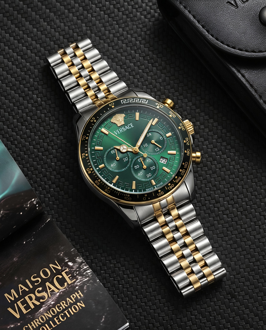 Ver.sace Greca Chronograph 2Ton-Gold-Green