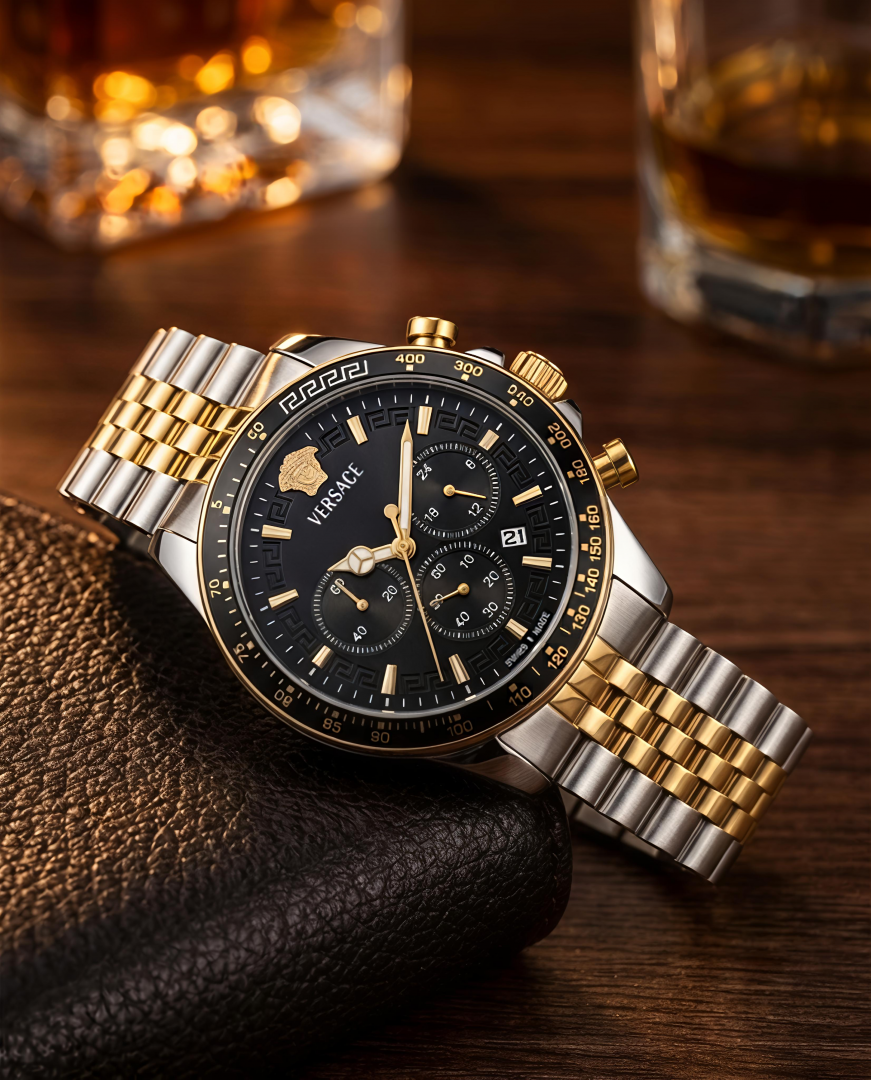 Ver.sace Greca Chronograph 2Ton-Gold-Black