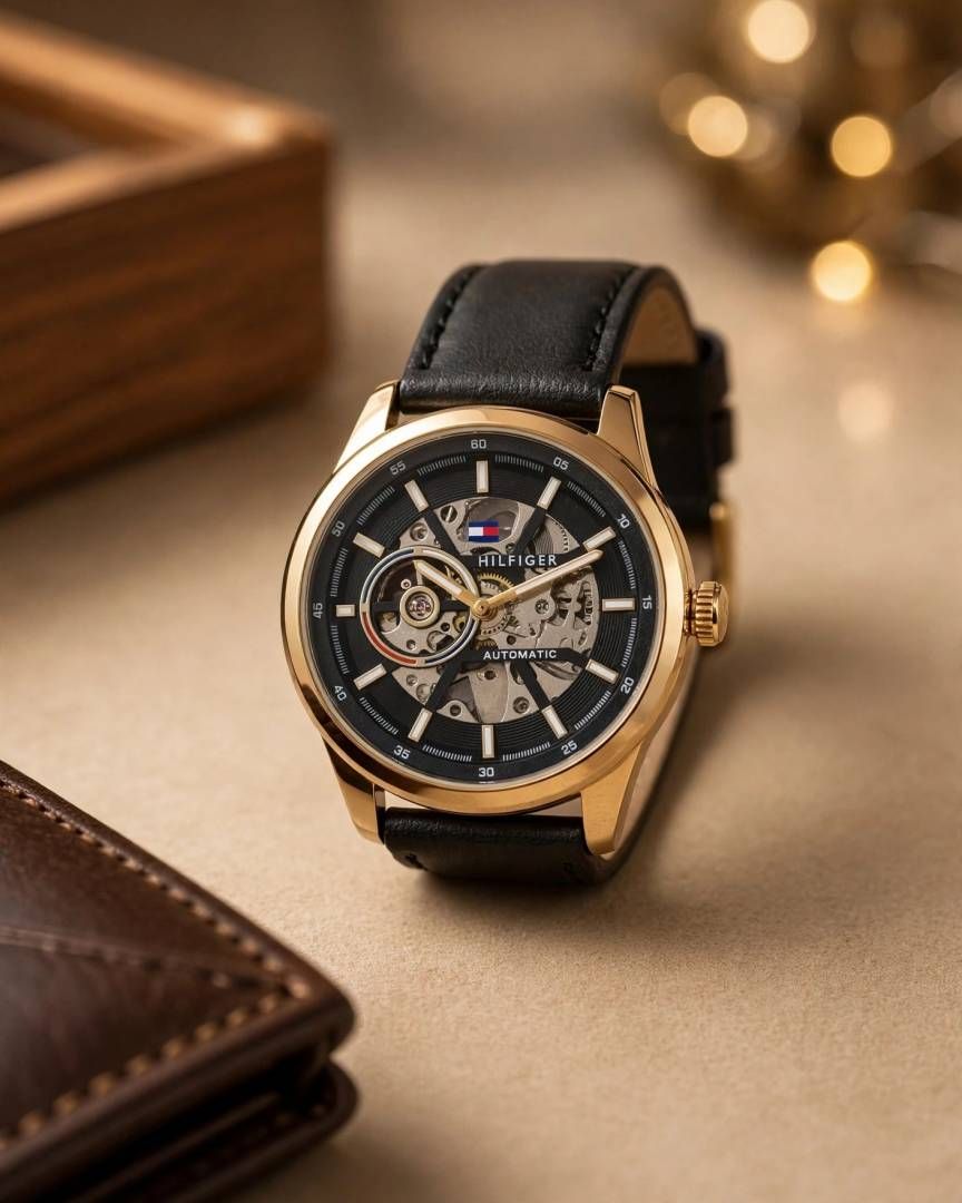 Tommmy Hilfige_r Automatic Leather Black-Gold-Black