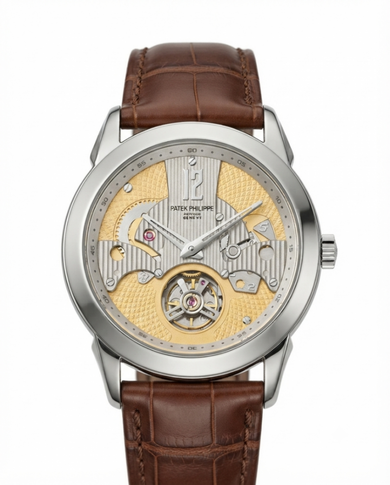 Pa.tek Phillipe Peacock Witness Tourbillon Silver Yellow Dial