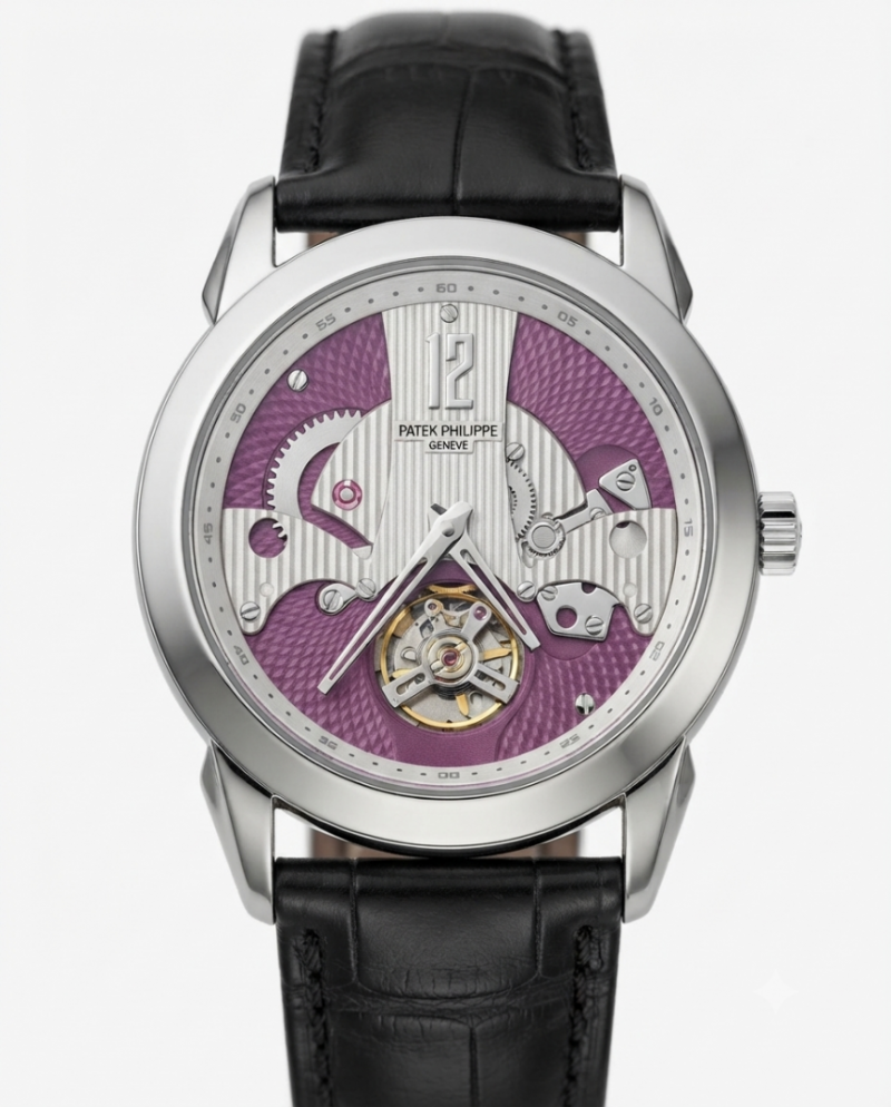 Pa.tek Phillipe Peacock Witness Tourbillon Silver Purple Dial