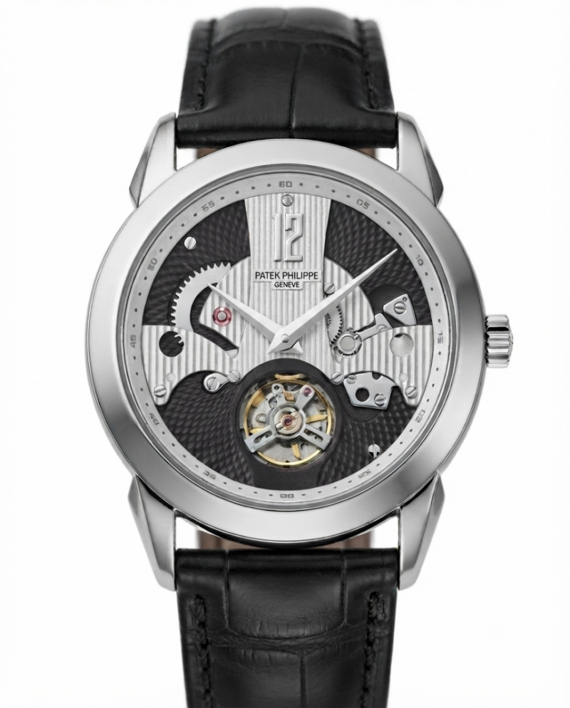 Pa.tek Phillipe Peacock Witness Tourbillon Silver Black Dial
