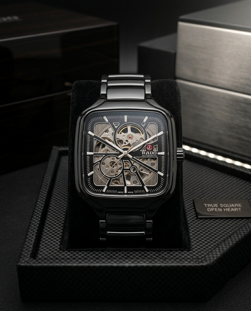 Raado True Square Automatic Open Heart Black