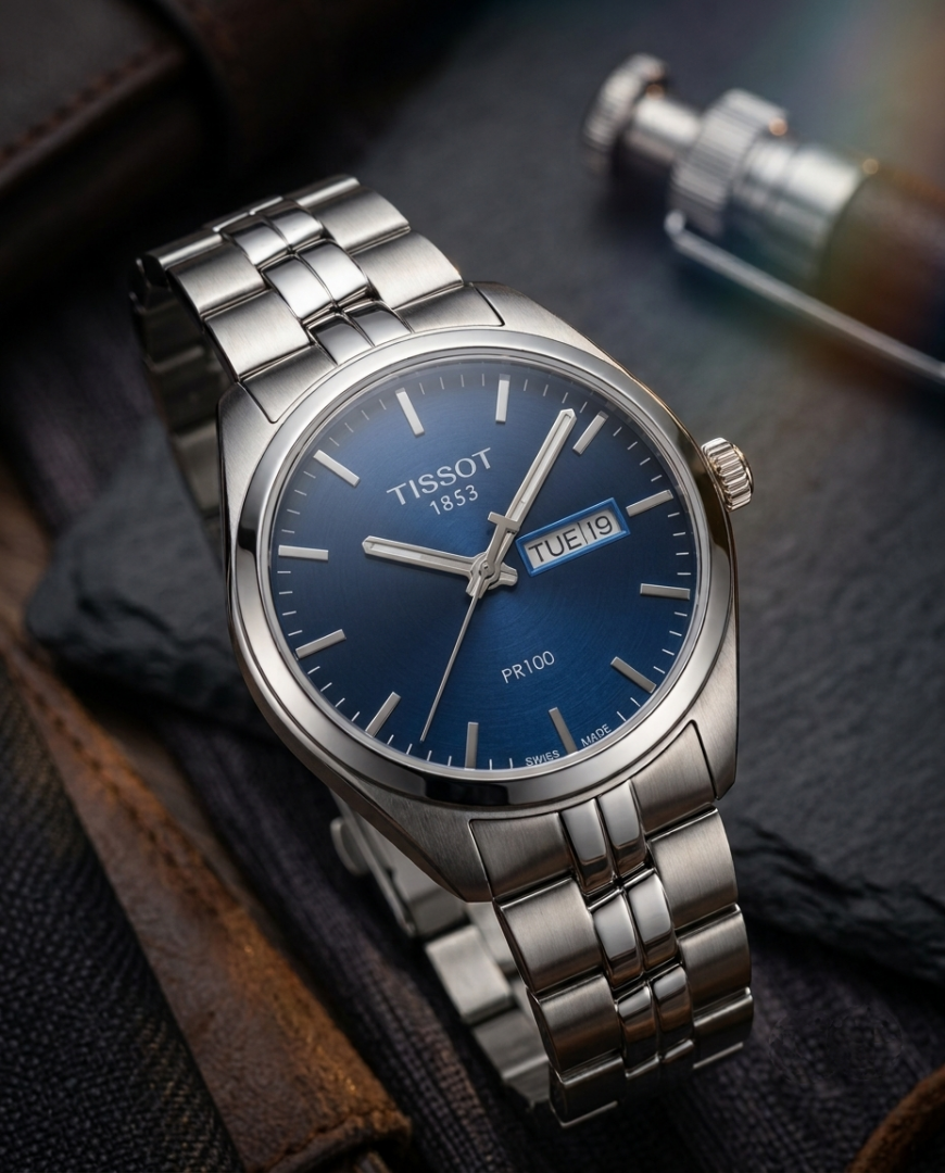 Tisot 1853 PR-100 Silver Blue Dial