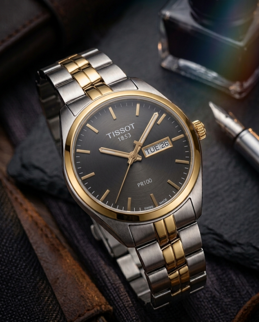 Tisot 1853 PR-100 Two Tone Black Dial