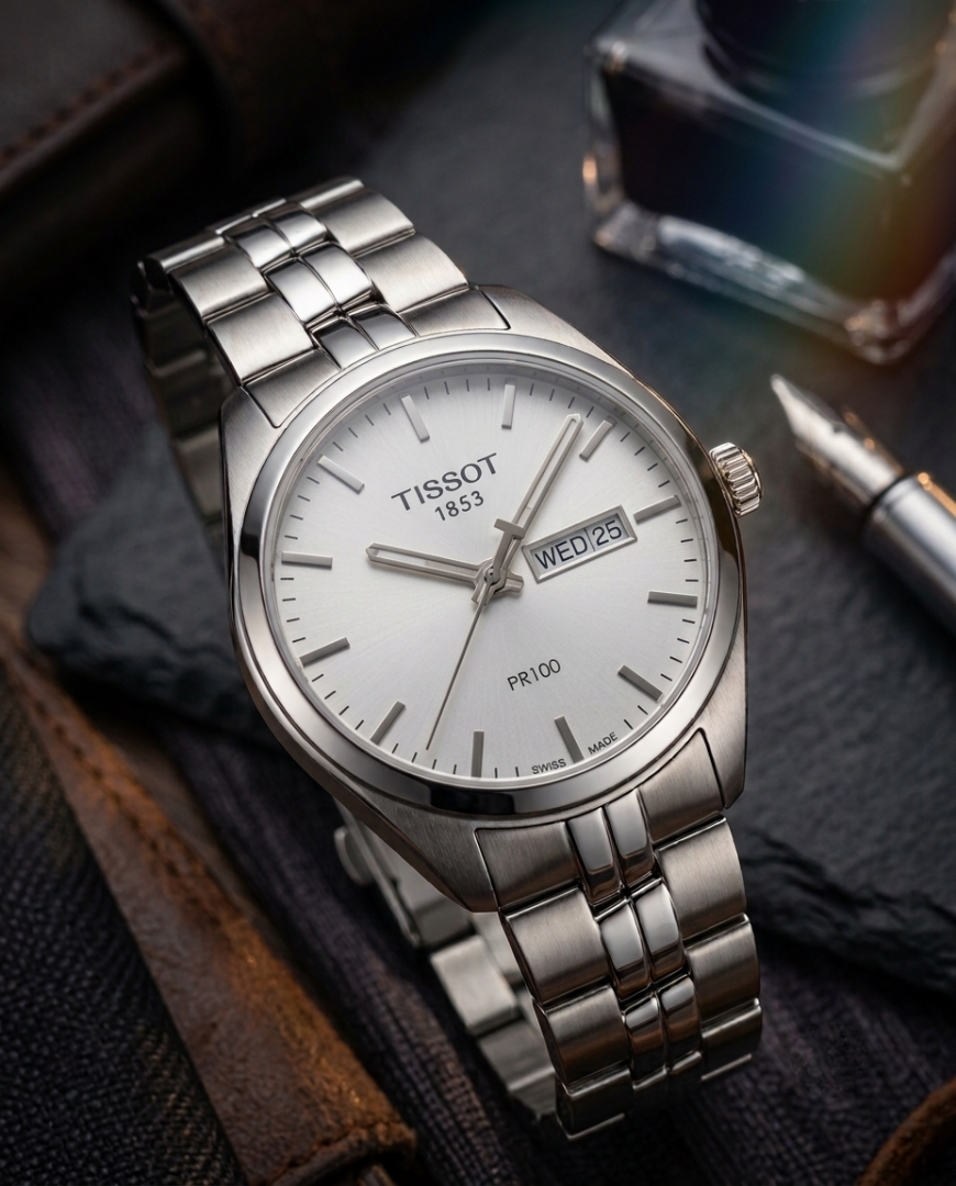 Tisot 1853 PR-100 Silver White Dial