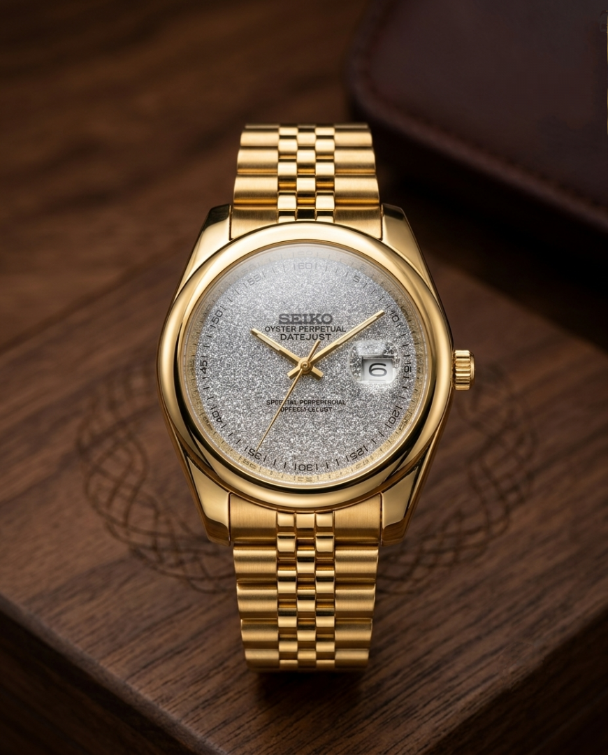 Sei.ko Galaxy Oyster Perpetual Date Just Gold Silver Dial