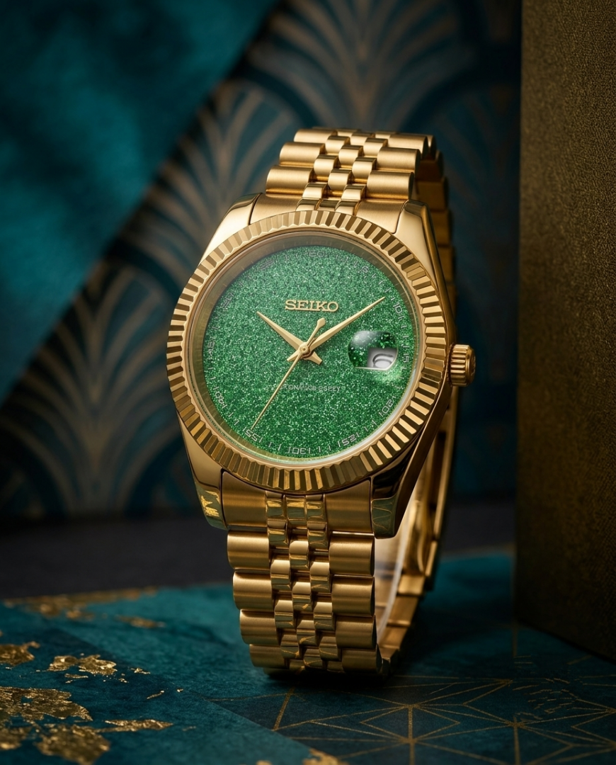Se.iko Galaxy Oyster Perpetual Date Just Gold Green Dial