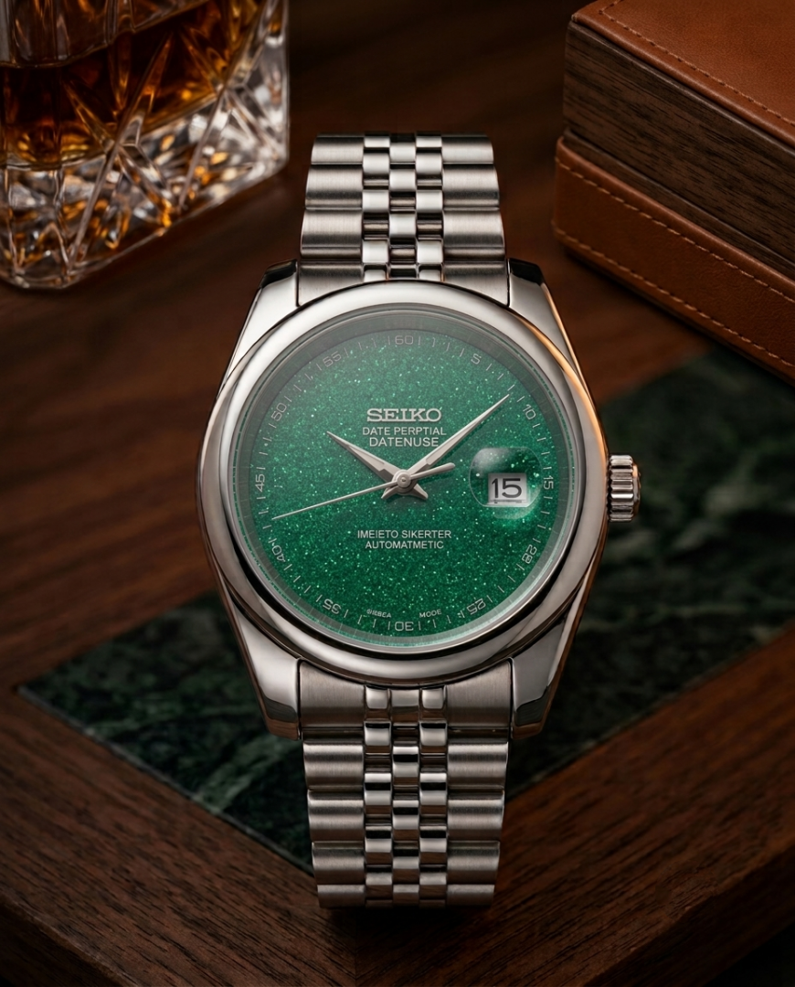 Se.iko Galaxy Oyster Perpetual Date Just  Silver Green Dial