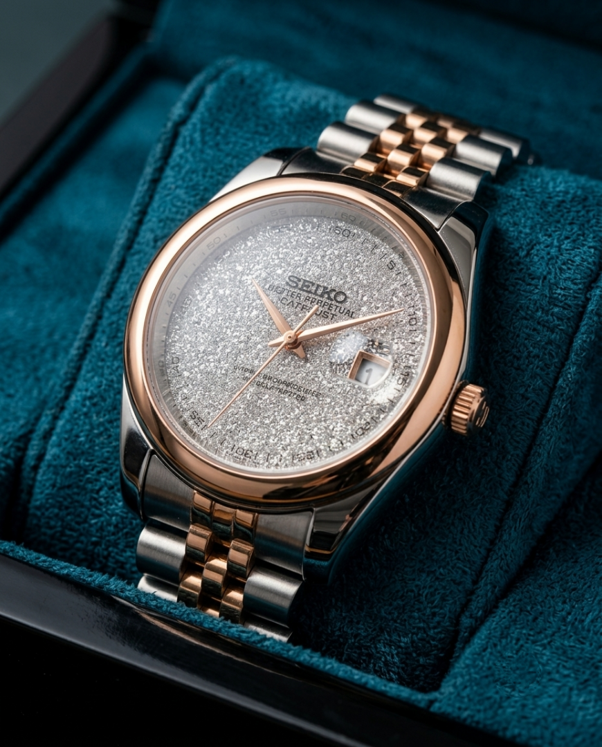 Sei.ko Galaxy Oyster Perpetual Date Just Two Tone Silver Dial