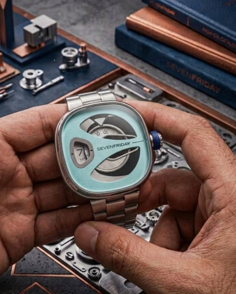 Seven Friday M-series Square Metal Silver Sky Blue Dial