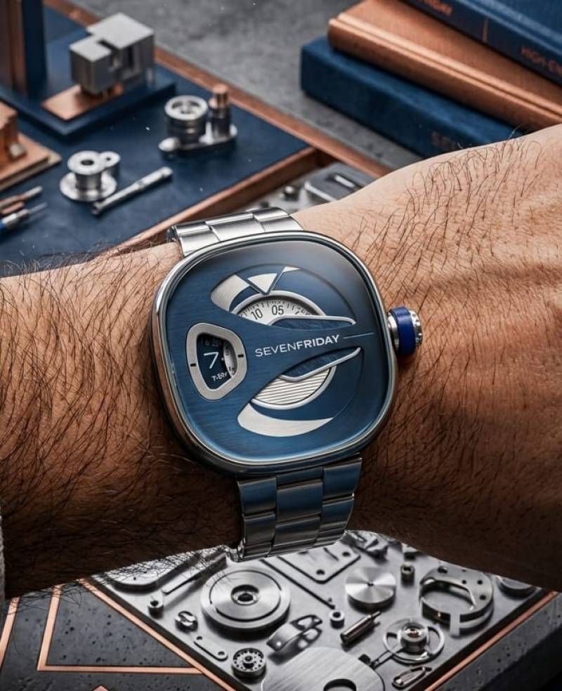 Seven Friday M-series Square Metal Silver Blue Dial