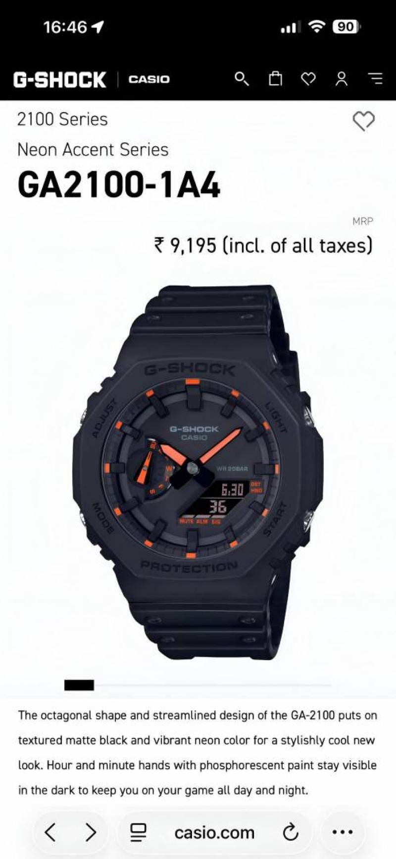 Ca.sio g shock ga2100 black and orange