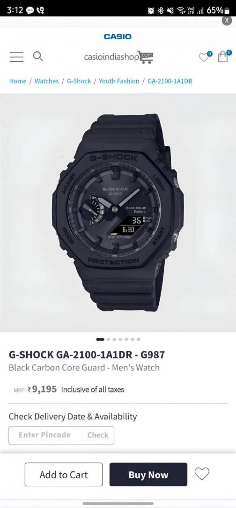 Ca.sio g shock ga2100 full black