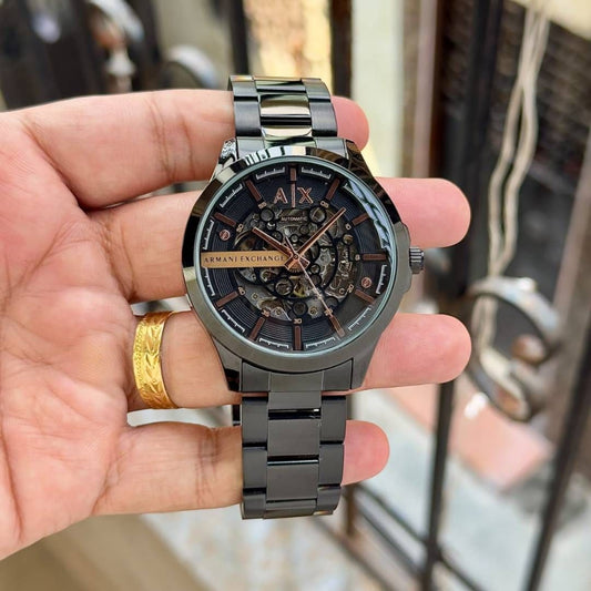 Armaa_ni Exchange Hampton Automatic Black Skeleton AX2458