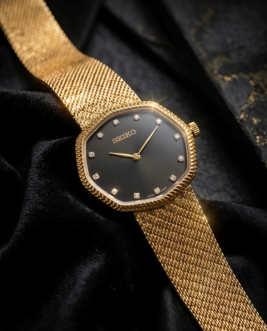 Sei.ko Slim Unisex Gold Black